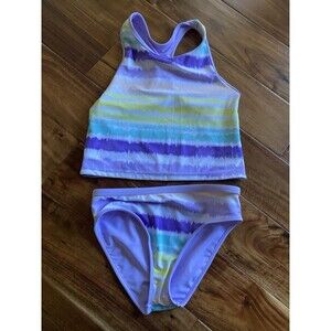 Eddie Bauer Girl Reversible 2 pcs Swim Set Purple Pink SZ M 10/12 Great Conditio